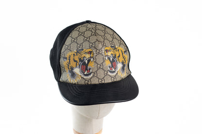 Gucci Supreme Monogram Tiger Print Baseball Hat XL Beige