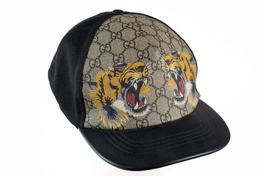 Gucci Supreme Monogram Tiger Print Baseball Hat XL Beige