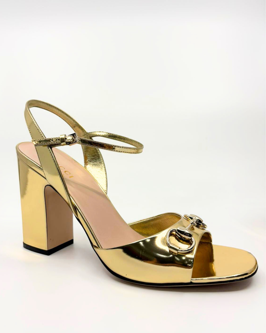 Gucci Lady horsebit metallic leather sandals
