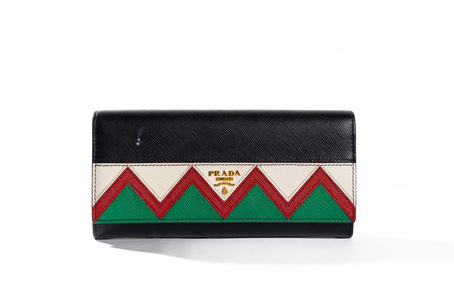 PRADA Saffiano Leather Continental Zigzag Wallet