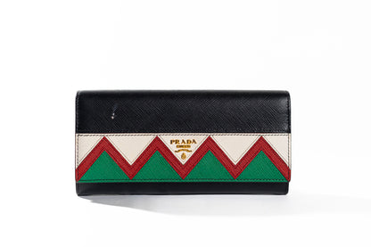 PRADA Saffiano Leather Continental Zigzag Wallet