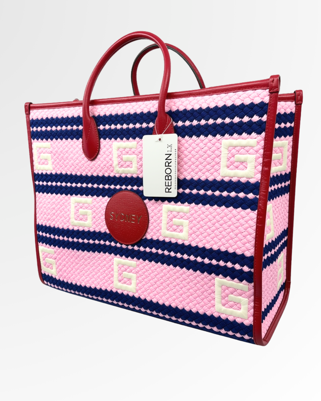 Gucci Fabric Embroidered Sydney Striped Tote Red & Pink