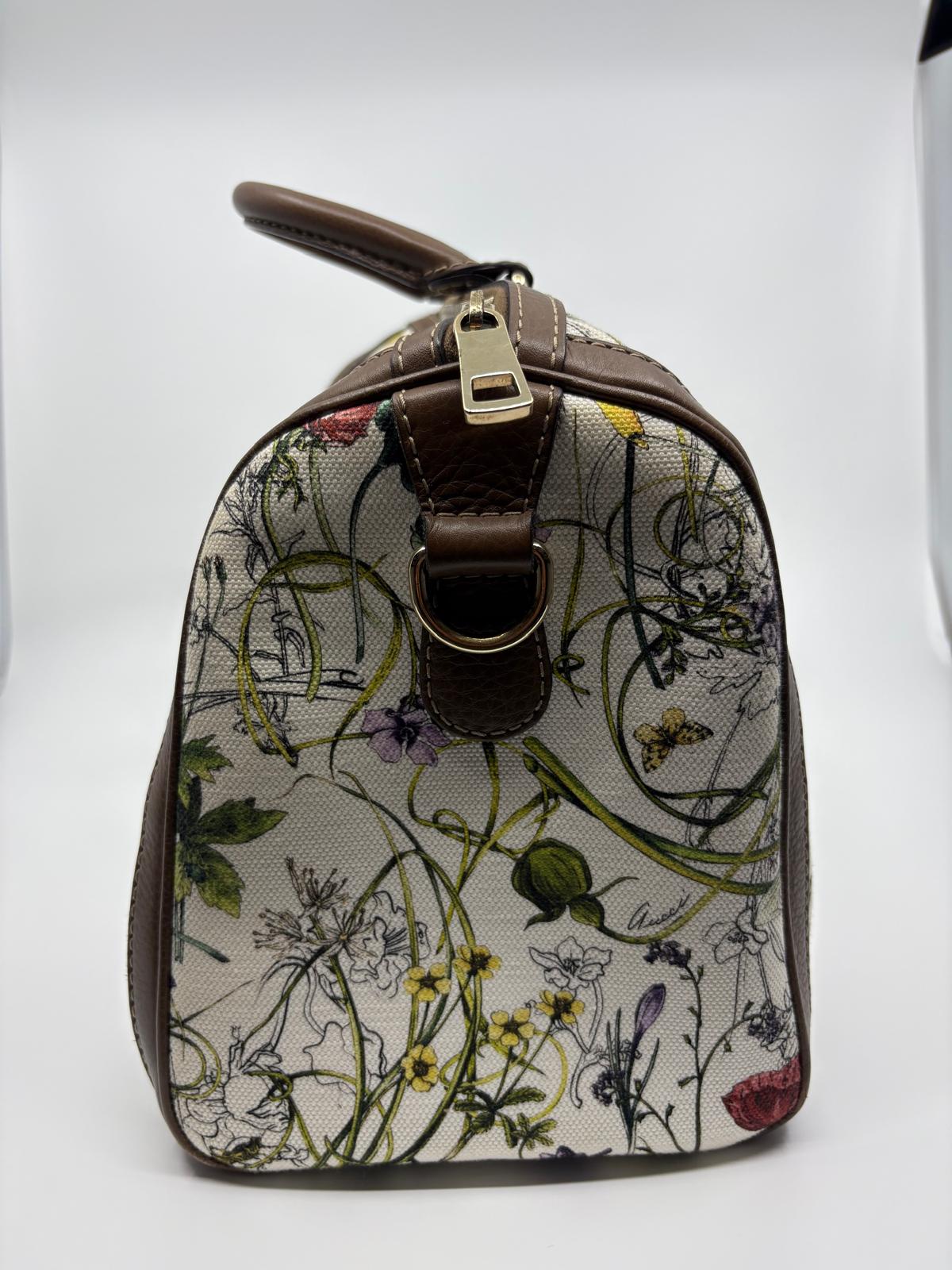 Gucci White Infinity Flora Canvas Medium Boston Bag