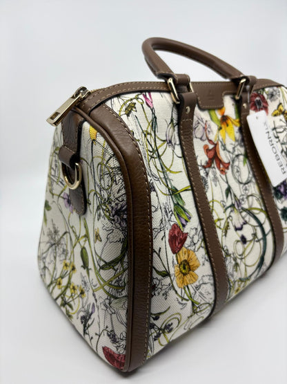 Gucci White Infinity Flora Canvas Medium Boston Bag