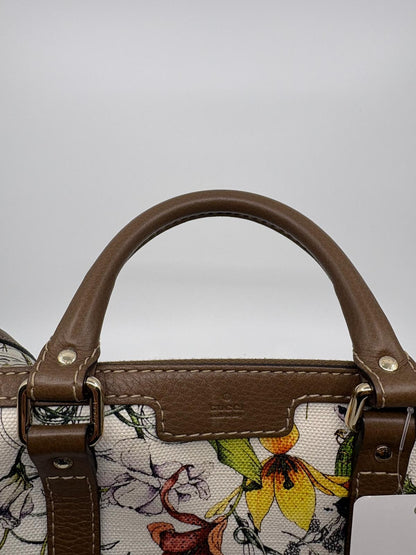 Gucci White Infinity Flora Canvas Medium Boston Bag