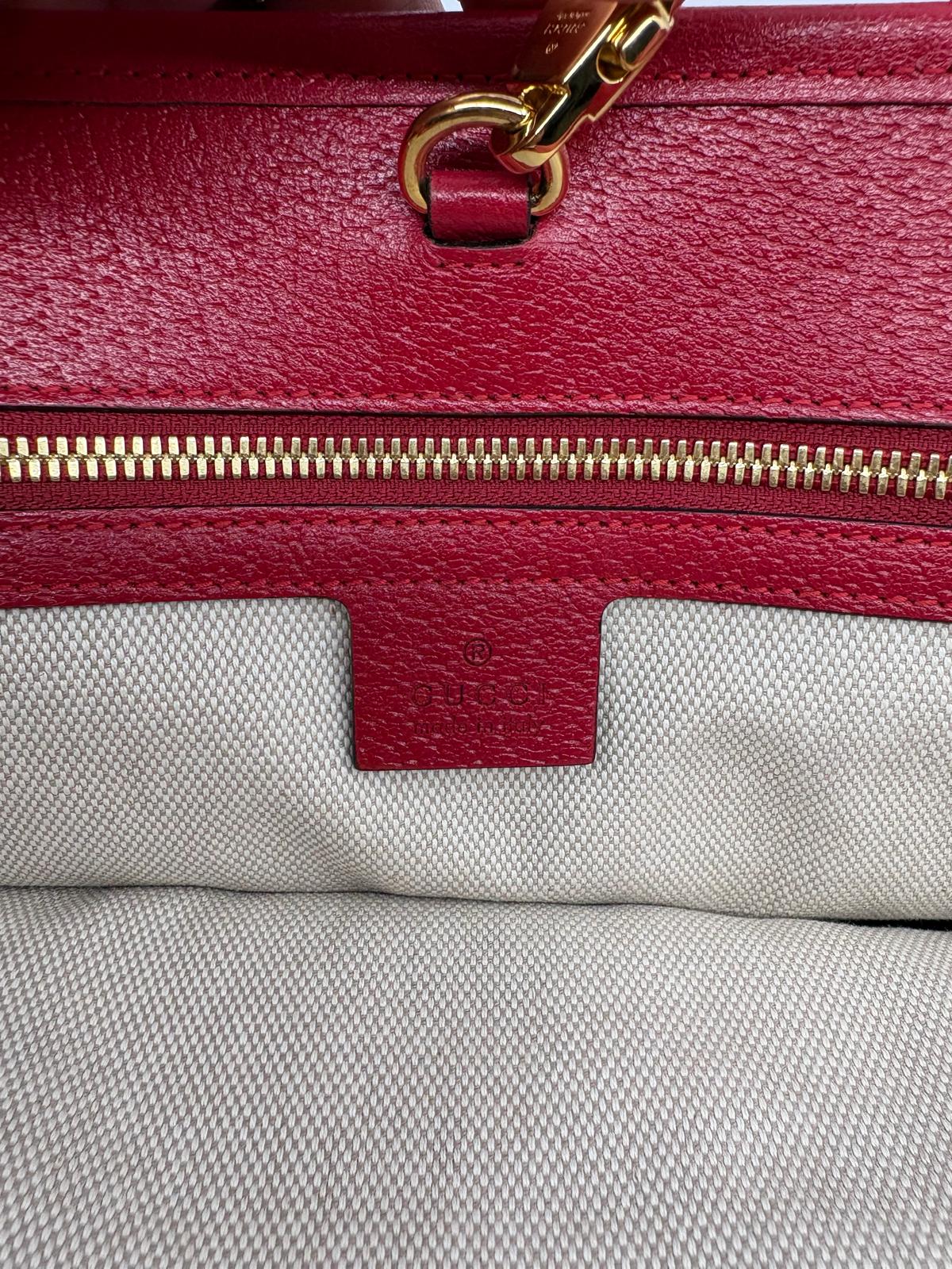 Gucci Fabric Embroidered Sydney Striped Tote Red & Pink