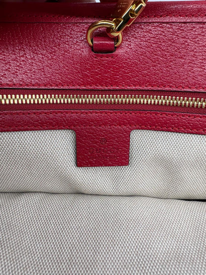 Gucci Fabric Embroidered Sydney Striped Tote Red & Pink