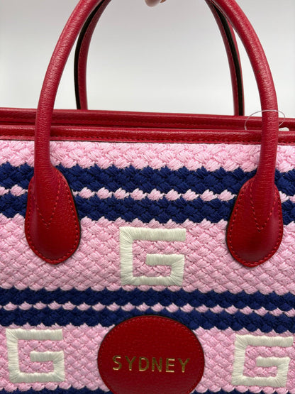 Gucci Fabric Embroidered Sydney Striped Tote Red & Pink